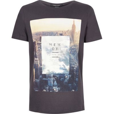 Boys black New York City print t-shirt